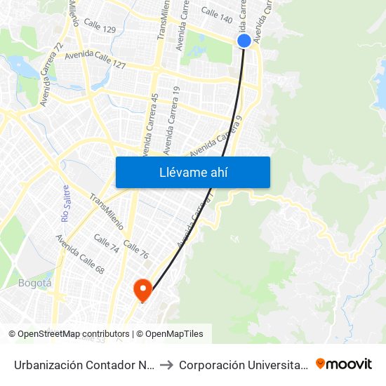 Urbanización Contador Norte (Ak 9 - Ac 134) to Corporación Universitaria Iberoamericana map