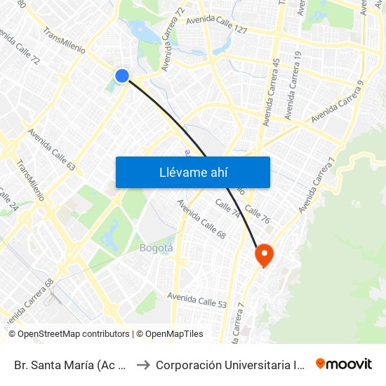 Br. Santa María (Ac 80 - Kr 73b) to Corporación Universitaria Iberoamericana map