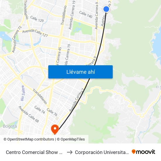 Centro Comercial Show Place (Ac 147 - Ak 7) to Corporación Universitaria Iberoamericana map