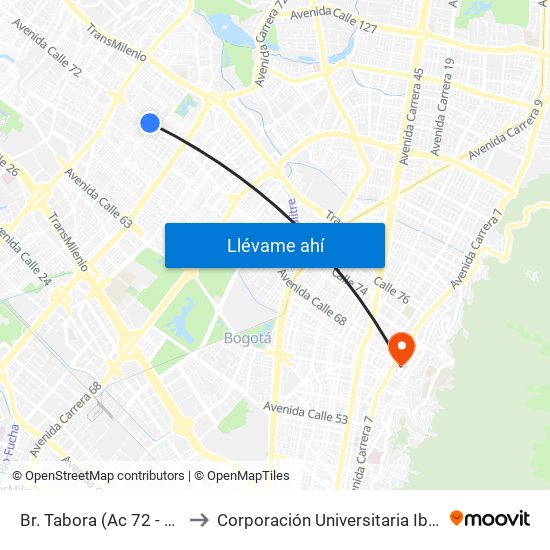 Br. Tabora (Ac 72 - Kr 77a) (A) to Corporación Universitaria Iberoamericana map