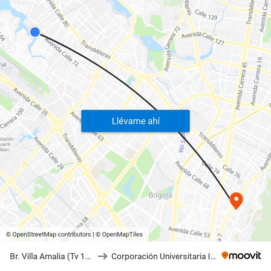 Br. Villa Amalia (Tv 110g - Cl 71c) to Corporación Universitaria Iberoamericana map