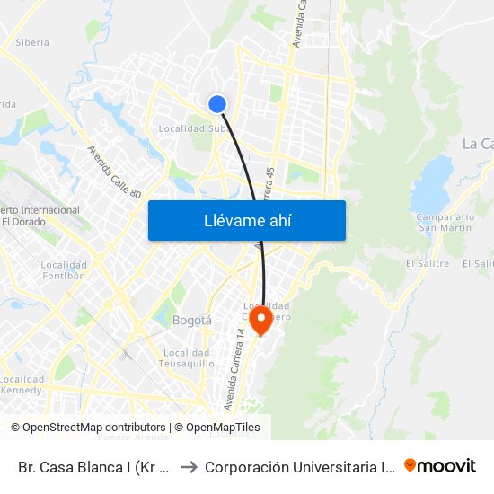 Br. Casa Blanca I (Kr 76 - Cl 146c) to Corporación Universitaria Iberoamericana map