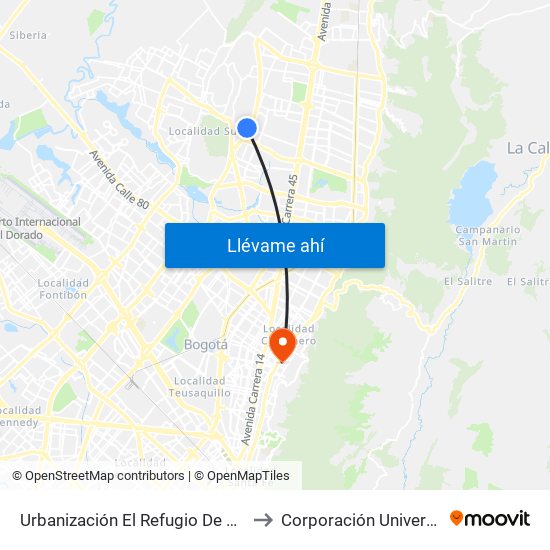 Urbanización El Refugio De La Colina (Ac 138 - Av. Boyacá) to Corporación Universitaria Iberoamericana map