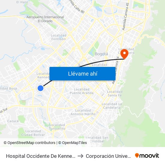Hospital Occidente De Kennedy (Av. 1 De Mayo - Cl 40 Sur) (A) to Corporación Universitaria Iberoamericana map