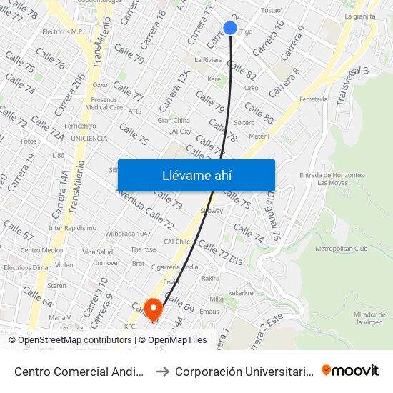 Centro Comercial Andino (Ac 82 - Kr 12) to Corporación Universitaria Iberoamericana map