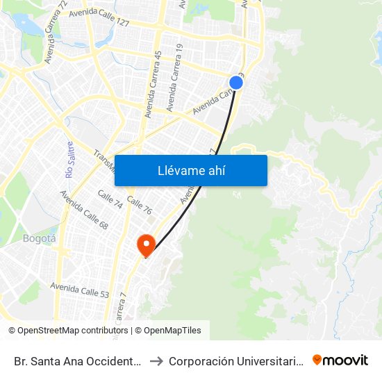 Br. Santa Ana Occidental (Ak 9 - Cl 115) to Corporación Universitaria Iberoamericana map