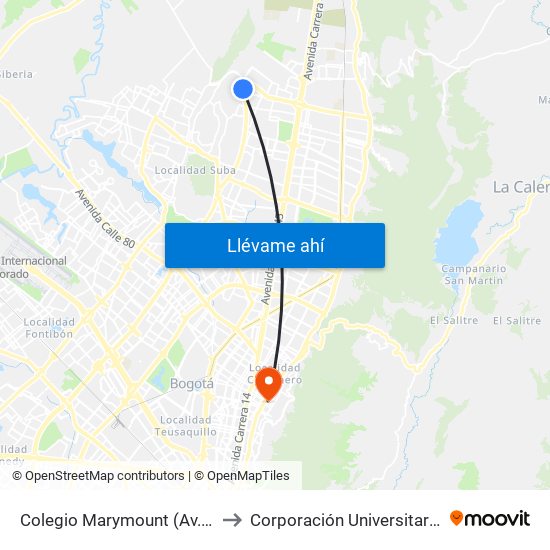 Colegio Marymount (Av. Boyacá - Cl 169b) to Corporación Universitaria Iberoamericana map