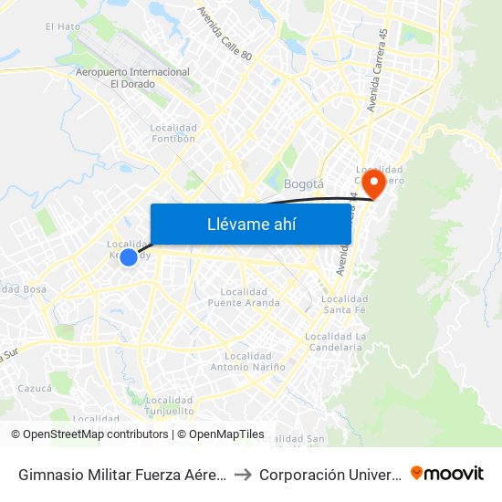 Gimnasio Militar Fuerza Aérea Colombiana (Kr 78k - Cl 6 Sur) to Corporación Universitaria Iberoamericana map