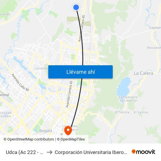 Udca (Ac 222 - Kr 55) to Corporación Universitaria Iberoamericana map