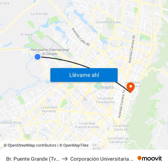 Br. Puente Grande (Tv 128 - Cl 17f) to Corporación Universitaria Iberoamericana map