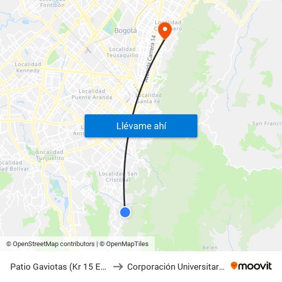 Patio Gaviotas (Kr 15 Este - Cl 48 Sur) (B) to Corporación Universitaria Iberoamericana map