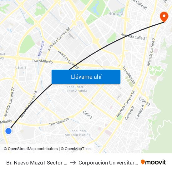 Br. Nuevo Muzú I Sector (Dg 51 Sur - Kr 54) to Corporación Universitaria Iberoamericana map