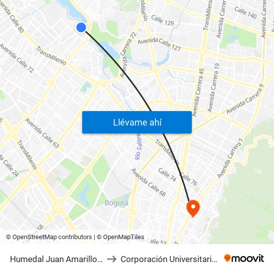 Humedal Juan Amarillo (Ak 91 - Cl 96a) to Corporación Universitaria Iberoamericana map