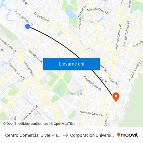 Centro Comercial Diver Plaza Álamos (Ak 96 - Cl 70) to Corporación Universitaria Iberoamericana map