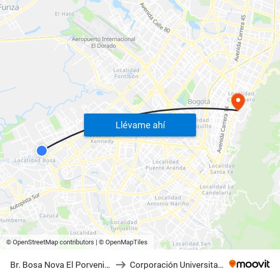 Br. Bosa Nova El Porvenir (Kr 87c - Cl 60 Sur) to Corporación Universitaria Iberoamericana map