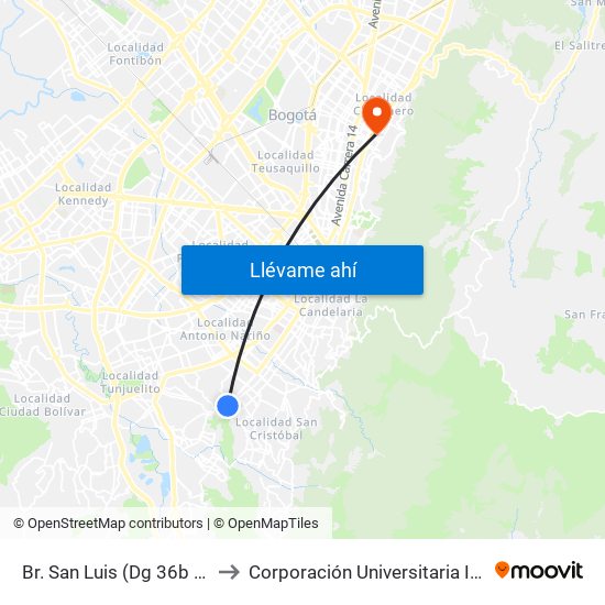 Br. San Luis (Dg 36b Sur - Kr 10a) to Corporación Universitaria Iberoamericana map