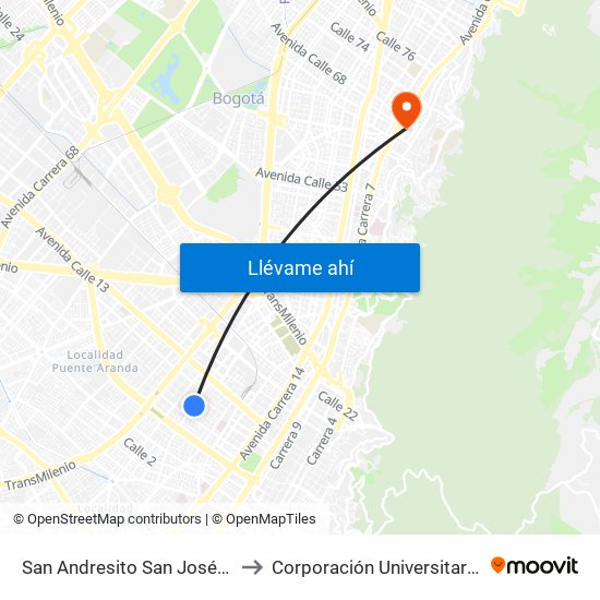 San Andresito San José (Kr 24 - Cl 10) (A) to Corporación Universitaria Iberoamericana map