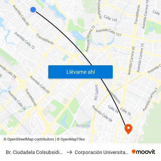 Br. Ciudadela Colsubsidio (Dg 86a - Kr 111a) to Corporación Universitaria Iberoamericana map