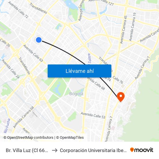 Br. Villa Luz (Cl 66a - Kr 78) to Corporación Universitaria Iberoamericana map