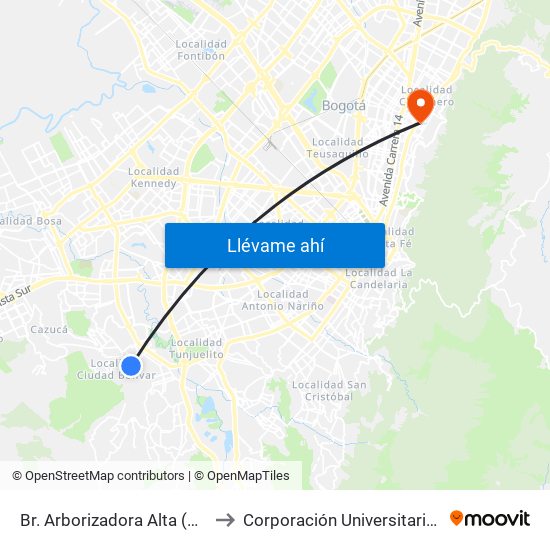 Br. Arborizadora Alta (Cl 69j Sur - Kr 32) to Corporación Universitaria Iberoamericana map