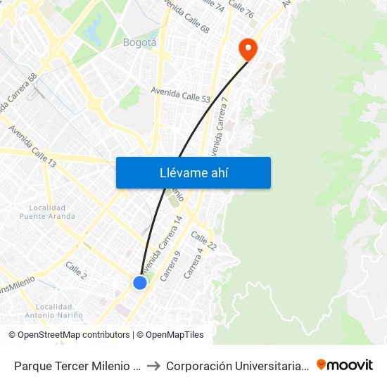 Parque Tercer Milenio (Ac 6 - Kr 12a) to Corporación Universitaria Iberoamericana map