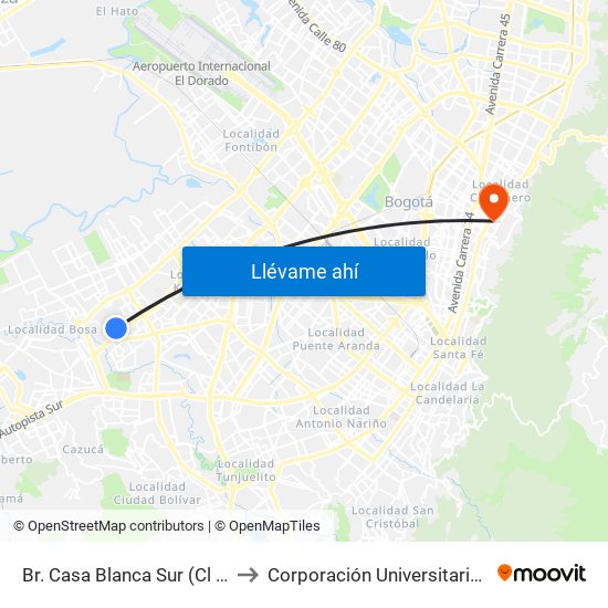 Br. Casa Blanca Sur (Cl 54 Sur - Kr 80d) to Corporación Universitaria Iberoamericana map