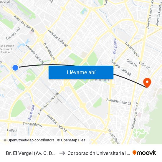 Br. El Vergel (Av. C. De Cali - Cl 18) to Corporación Universitaria Iberoamericana map