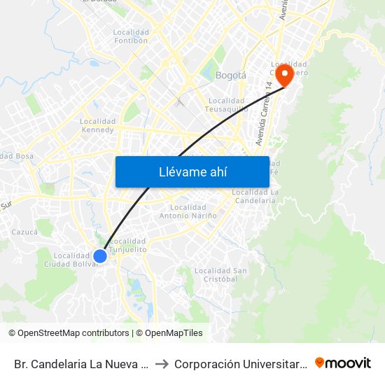 Br. Candelaria La Nueva (Cl 64 Sur - Kr 23) to Corporación Universitaria Iberoamericana map