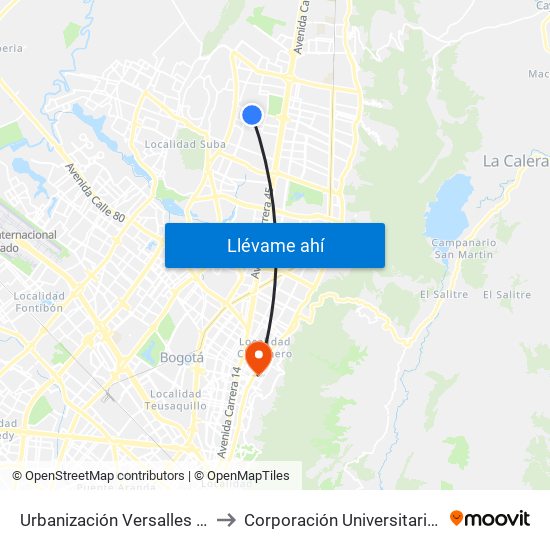 Urbanización Versalles (Kr 56 - Cl 152b) to Corporación Universitaria Iberoamericana map