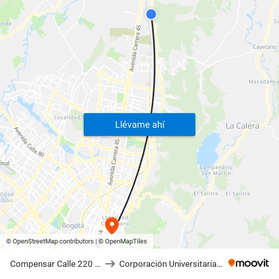 Compensar Calle 220 (Ak 7 - Cl 220) to Corporación Universitaria Iberoamericana map