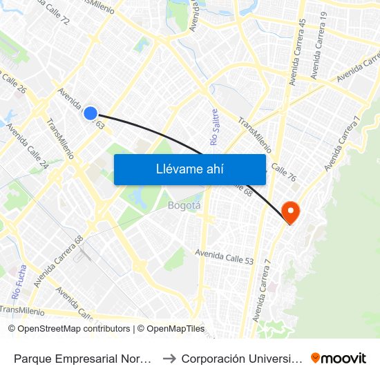 Parque Empresarial Normandía (Ac 63 - Kr 74a) to Corporación Universitaria Iberoamericana map