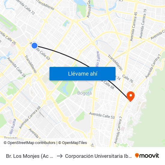 Br. Los Monjes (Ac 63 - Tv 85) to Corporación Universitaria Iberoamericana map