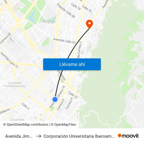 Avenida Jiménez to Corporación Universitaria Iberoamericana map