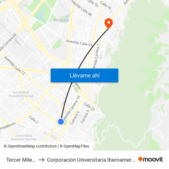 Tercer Milenio to Corporación Universitaria Iberoamericana map