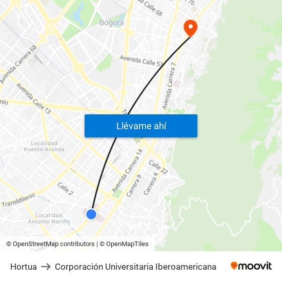 Hortua to Corporación Universitaria Iberoamericana map