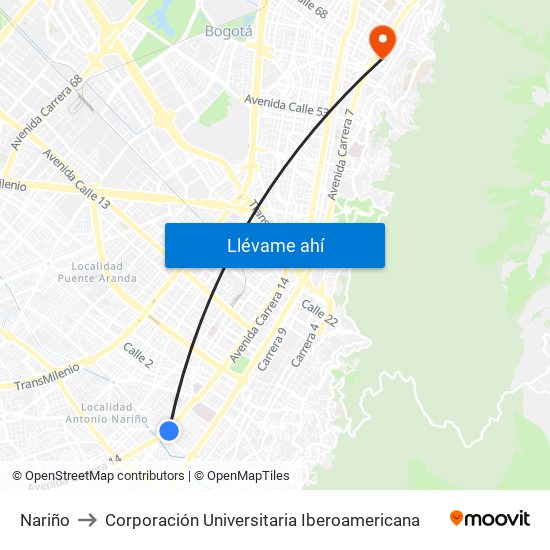 Nariño to Corporación Universitaria Iberoamericana map