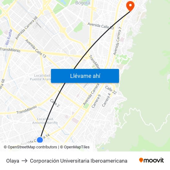 Olaya to Corporación Universitaria Iberoamericana map