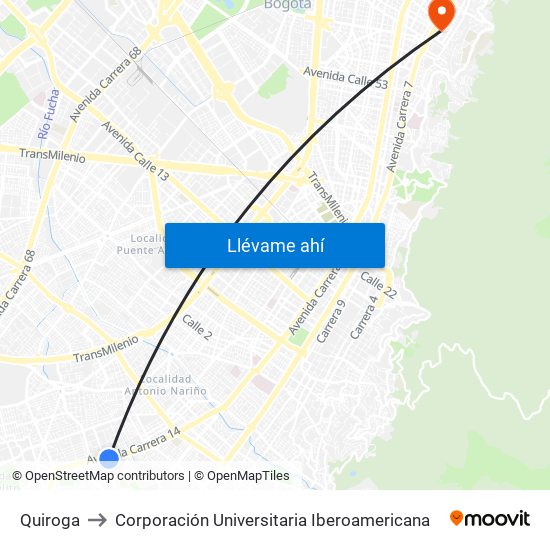 Quiroga to Corporación Universitaria Iberoamericana map
