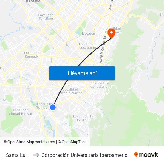 Santa Lucía to Corporación Universitaria Iberoamericana map