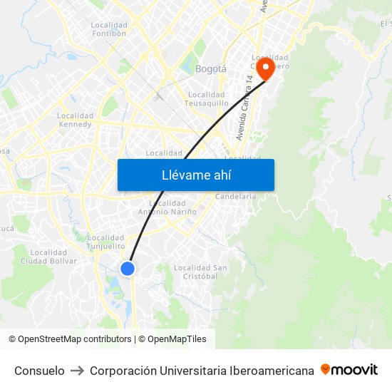 Consuelo to Corporación Universitaria Iberoamericana map