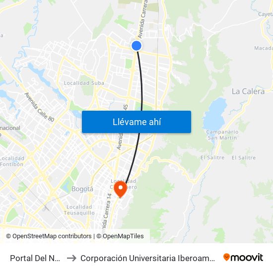 Portal Del Norte to Corporación Universitaria Iberoamericana map