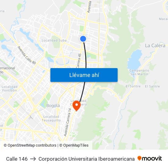 Calle 146 to Corporación Universitaria Iberoamericana map