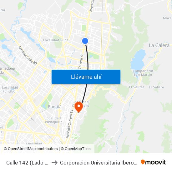 Calle 142 (Lado Norte) to Corporación Universitaria Iberoamericana map