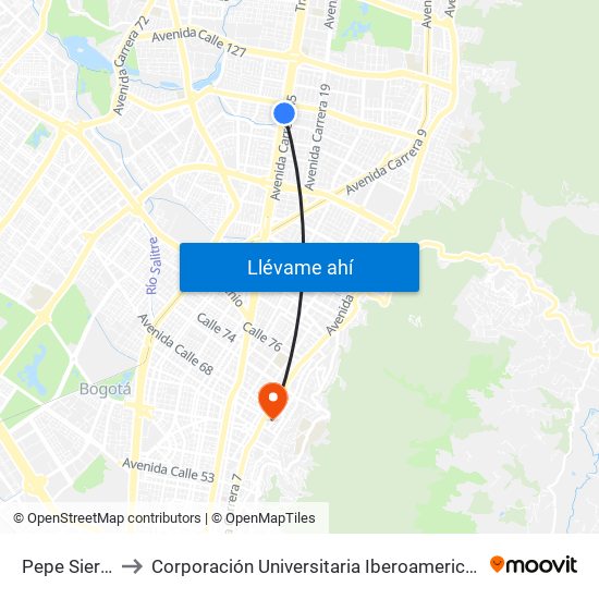 Pepe Sierra to Corporación Universitaria Iberoamericana map
