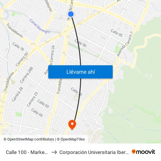 Calle 100 - Marketmedios to Corporación Universitaria Iberoamericana map