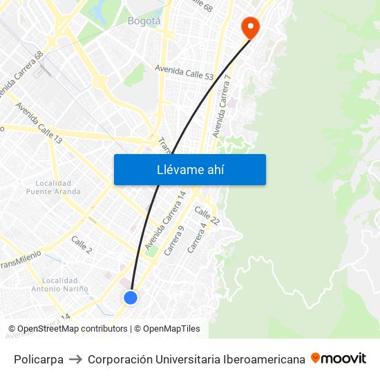 Policarpa to Corporación Universitaria Iberoamericana map