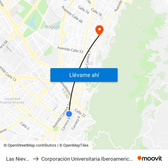 Las Nieves to Corporación Universitaria Iberoamericana map