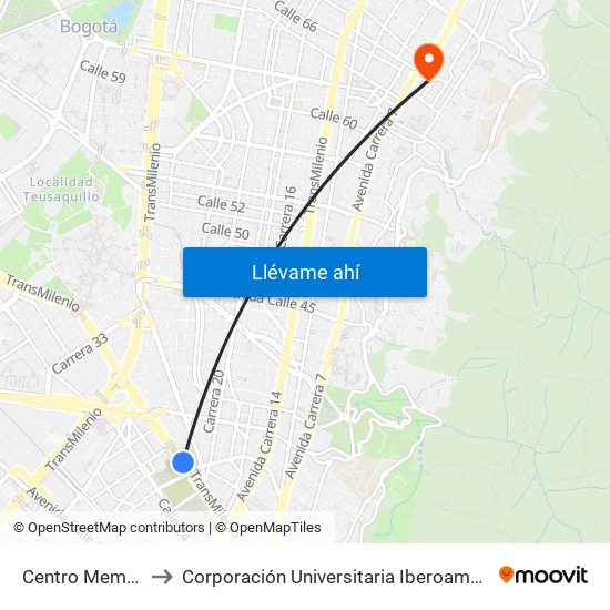 Centro Memoria to Corporación Universitaria Iberoamericana map