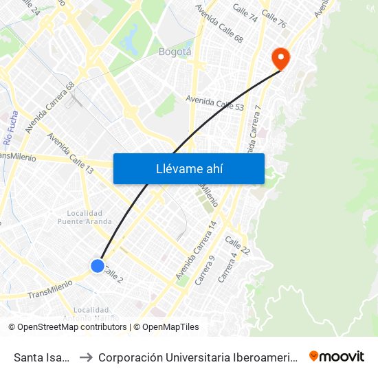 Santa Isabel to Corporación Universitaria Iberoamericana map