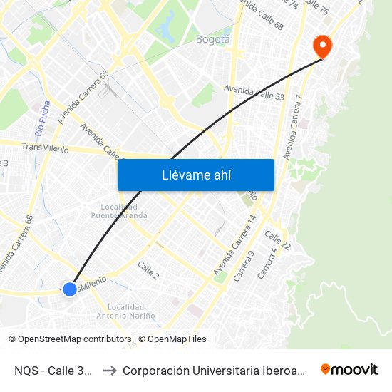 NQS - Calle 30 Sur to Corporación Universitaria Iberoamericana map